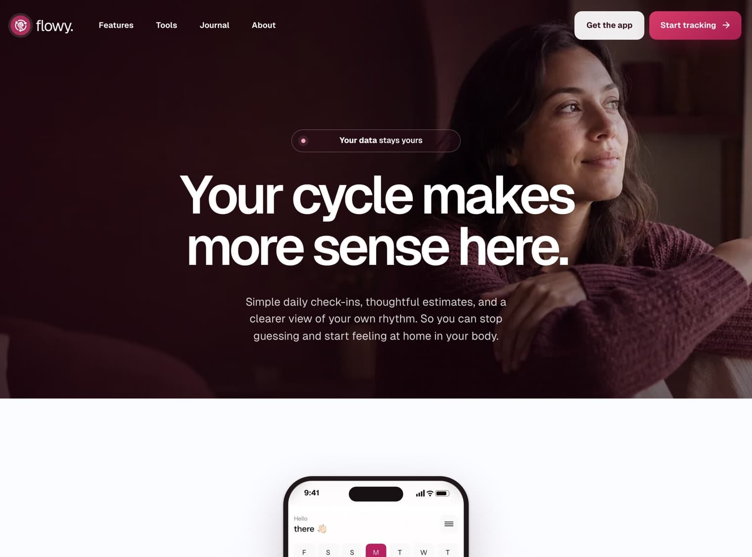The Flowy landing page: your cycle makes more sense here